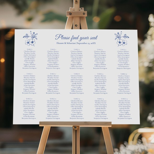 Elegant Vintage Romance Blue Wedding Seating Chart (Creator Uploaded)