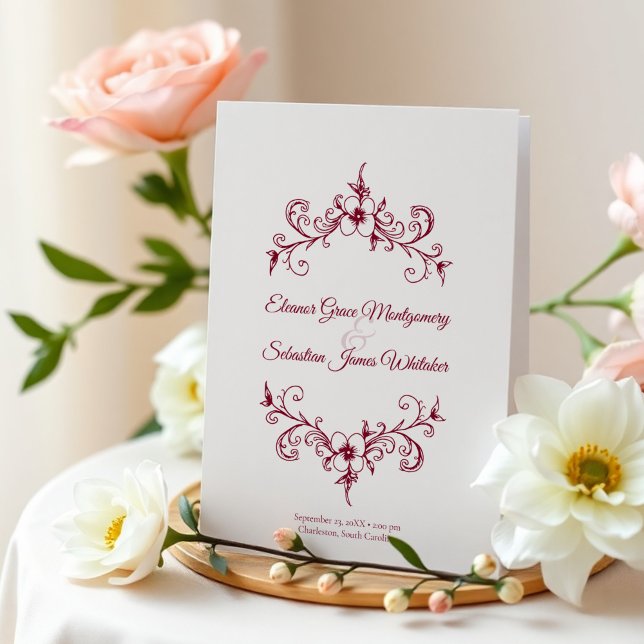 Elegant Vintage Romance Burgundy Floral Wedding Program (Creator Uploaded)