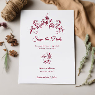 Elegant Vintage Romance Burgundy Floral Wedding Save The Date