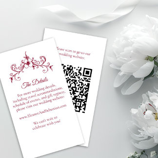 Elegant Vintage Romance Burgundy QR Code Wedding Enclosure Card