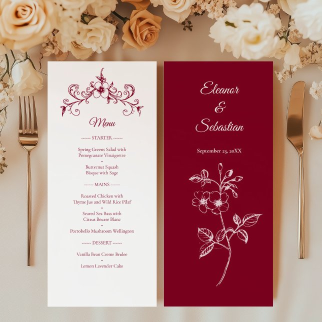 Elegant Vintage Romance Burgundy Wedding Menu (Creator Uploaded)