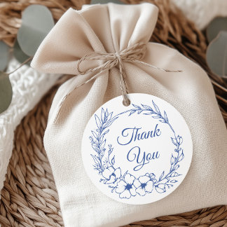 Elegant Vintage Romance Dusty Blue Floral Wedding Favour Tags