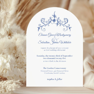 Elegant Vintage Romance Dusty Blue Floral Wedding Invitation