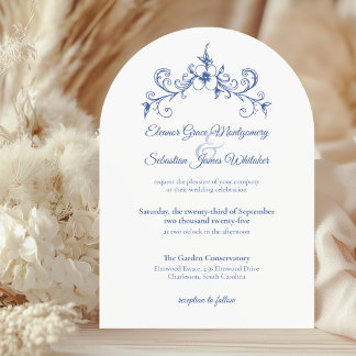 Elegant Vintage Romance Dusty Blue Floral Wedding Invitation