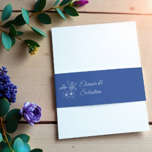 Elegant Vintage Romance Dusty Blue Floral Wedding Invitation Belly Band