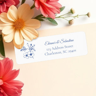 Elegant Vintage Romance Dusty Blue Floral Wedding Return Address Label