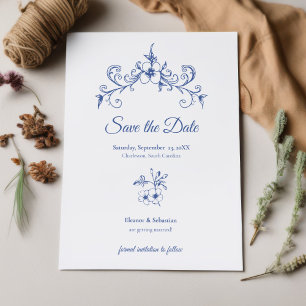 Elegant Vintage Romance Dusty Blue Floral Wedding Save The Date