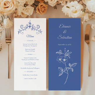 Elegant Vintage Romance Dusty Blue Wedding Menu