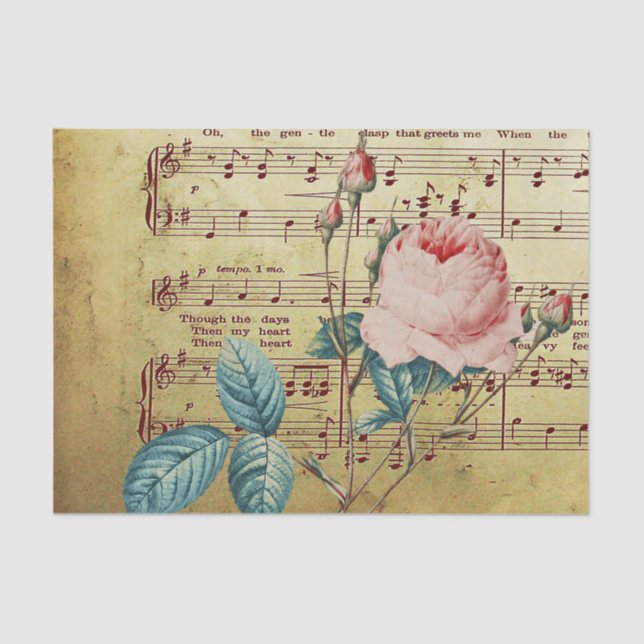 Elegant Vintage Rose Antique Sheet Music Notes (Front)