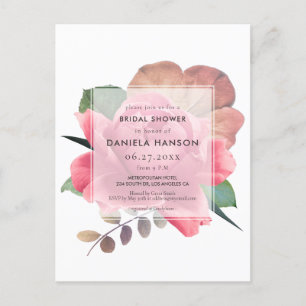 Elegant vintage rose Bridal shower Invitation Postcard
