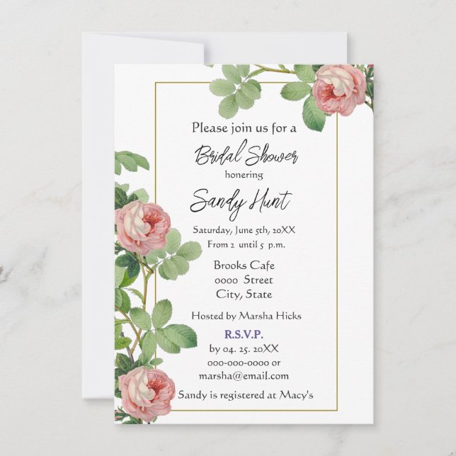 Elegant Vintage Rose Floral Bridal Shower Invitation (Front)