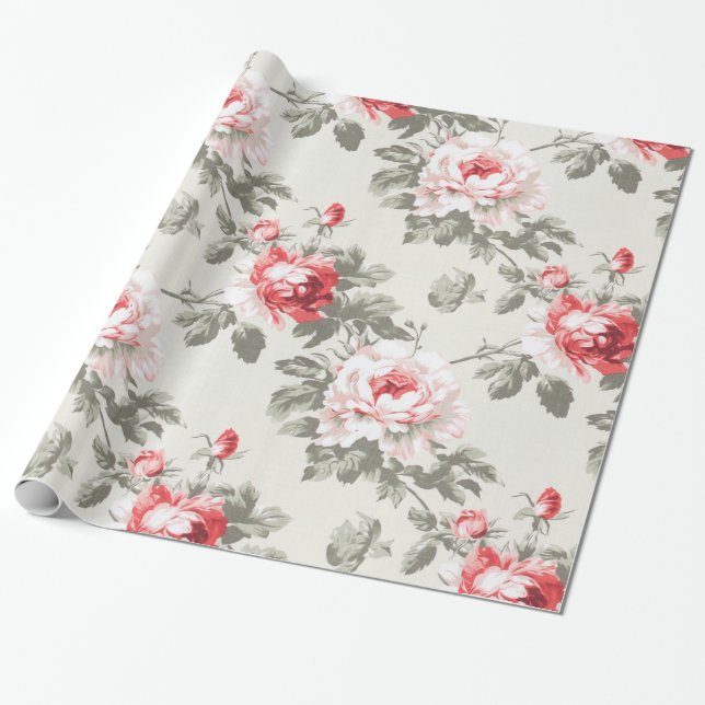 Elegant vintage rose floral wrapping paper (Unrolled)