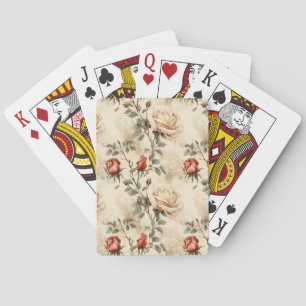 Elegant Vintage Rose Flower Beige Floral Playing Cards