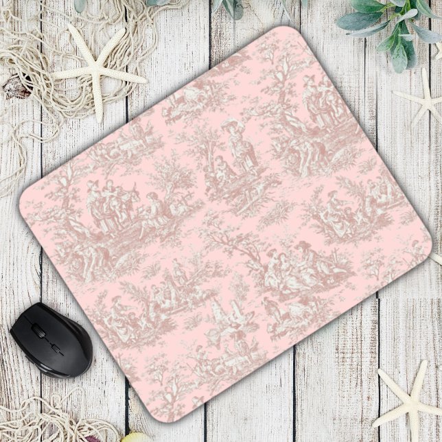 Elegant vintage rose gold toile de jouy  mouse pad (Creator Uploaded)