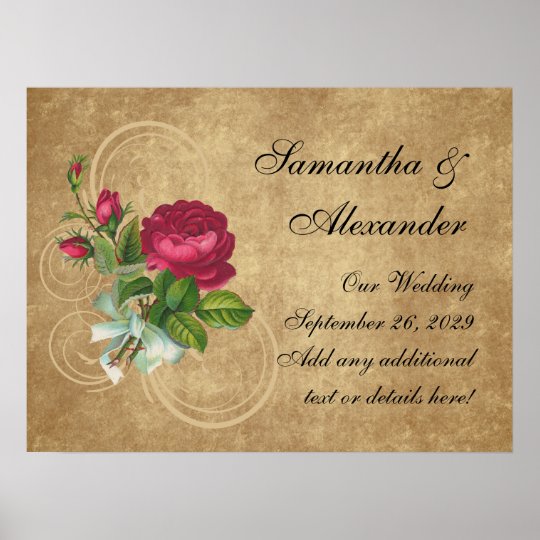 Elegant Vintage Rose, Magenta/Brown Poster