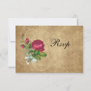 Elegant Vintage Rose, Magenta/Brown RSVP Card