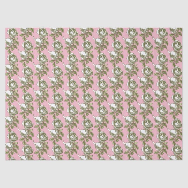Elegant Vintage Rose Pattern on Pink Tissue Paper (Front)