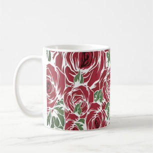 Elegant Vintage Rose Pattern - Red & Green Floral  Coffee Mug