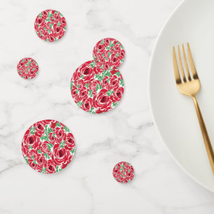 Elegant Vintage Rose Pattern - Red & Green Floral Confetti