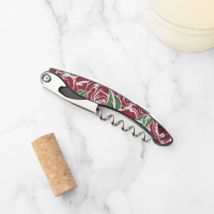 Elegant Vintage Rose Pattern - Red & Green Floral Corkscrew