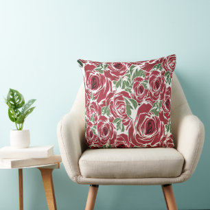 Elegant Vintage Rose Pattern - Red & Green Floral  Cushion