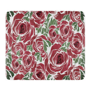 Elegant Vintage Rose Pattern - Red & Green Floral Cutting Board