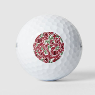 Elegant Vintage Rose Pattern - Red & Green Floral Golf Balls