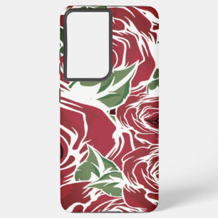 Elegant Vintage Rose Pattern - Red & Green Floral  Samsung Galaxy Case
