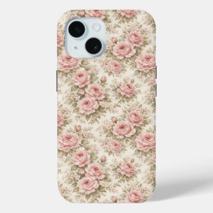 Elegant Vintage Rose Seamless Floral Pattern iPhone 15 Case