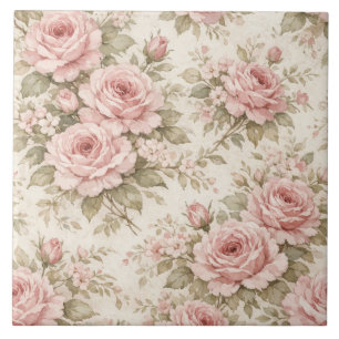 Elegant Vintage Rose Seamless Floral Pattern Ceramic Tile