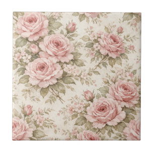 Elegant Vintage Rose Seamless Floral Pattern Ceramic Tile