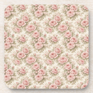 Elegant Vintage Rose Seamless Floral Pattern Coaster