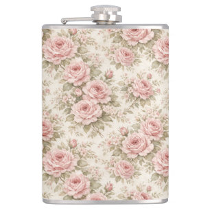 Elegant Vintage Rose Seamless Floral Pattern Hip Flask
