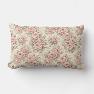 Elegant Vintage Rose Seamless Floral Pattern Lumbar Cushion