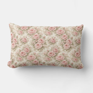 Elegant Vintage Rose Seamless Floral Pattern Lumbar Cushion