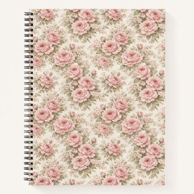Elegant Vintage Rose Seamless Floral Pattern Notebook (Front)