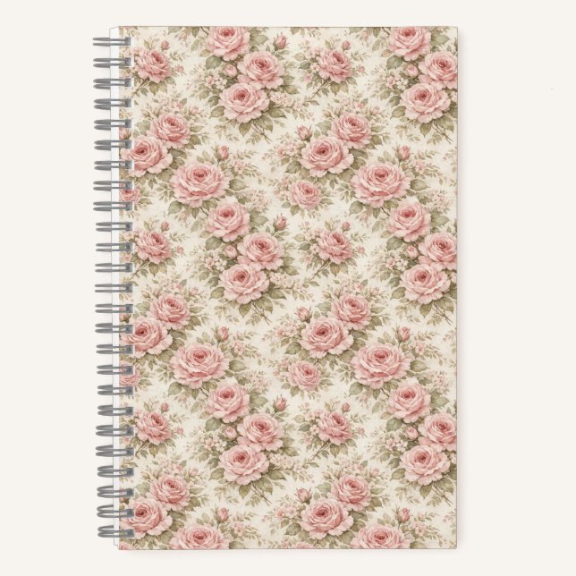 Elegant Vintage Rose Seamless Floral Pattern Notebook (Front)