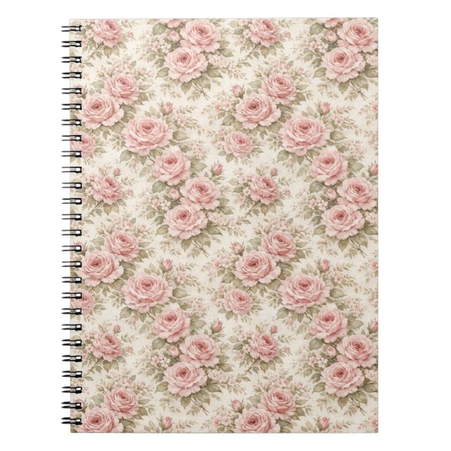 Elegant Vintage Rose Seamless Floral Pattern Notebook (Front)