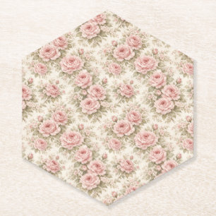 Elegant Vintage Rose Seamless Floral Pattern Paper Coaster