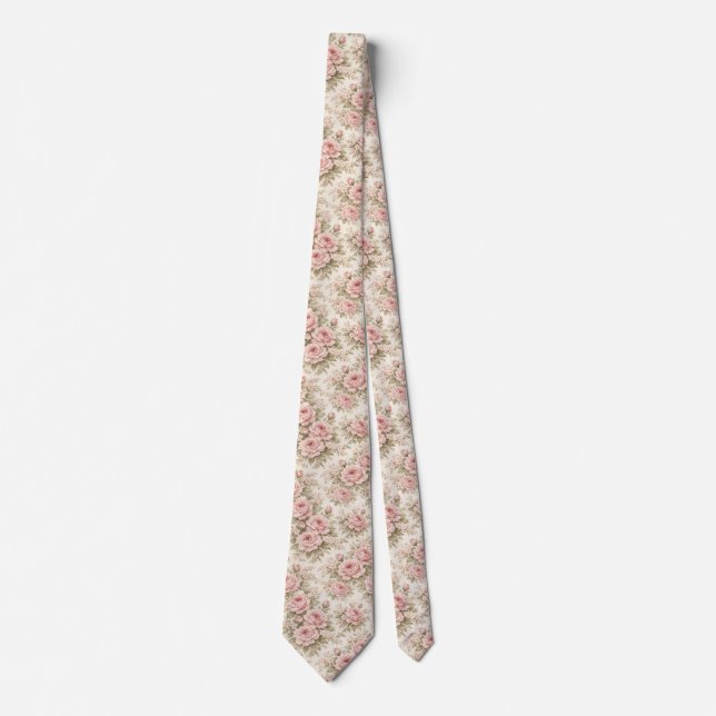 Elegant Vintage Rose Seamless Floral Pattern Tie (Front)