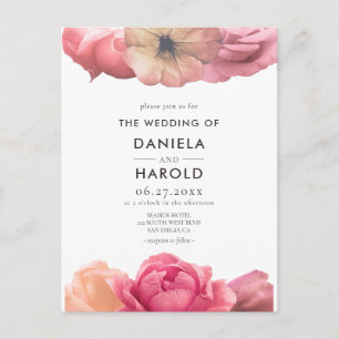 Elegant vintage rose wedding invitation postcard