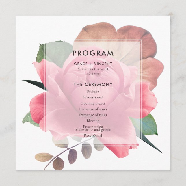 Elegant vintage rose wedding program (Front)