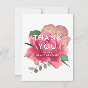 Elegant vintage rose wedding thank you card