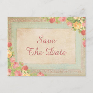 Elegant Vintage Roses 25th Save The Date Announcement Postcard
