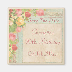 Elegant Vintage Roses 50th Birthday Save The Date Magnet