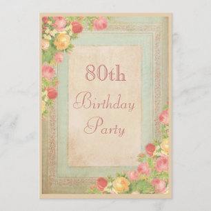 Elegant Vintage Roses 80th Birthday Party Invitation