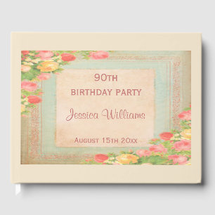Elegant Vintage Roses 90th Birthday Guest Book