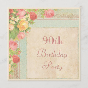 Elegant Vintage Roses 90th Birthday Party Invitation