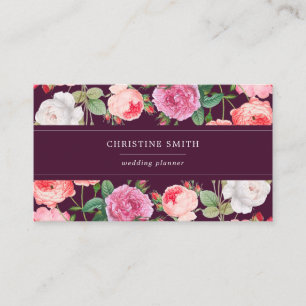 Elegant Vintage Roses Floral On Magenta Background Business Card