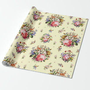 Elegant Vintage Roses Floral Pattern on Cream Wrapping Paper